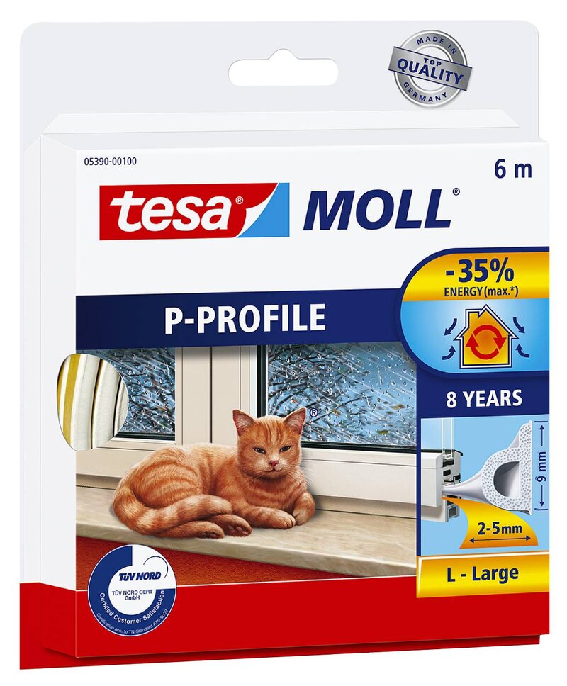 TÄTNINGSLIST 5390 TESA VIT P-PROFIL SJÄLVHÄFTANDE 5,5X9MM 6M